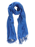 SCHAL TUCH BLAU Stola Fransen Blau 100 % Viscose XXL Schal 190 Lang 65 Breit