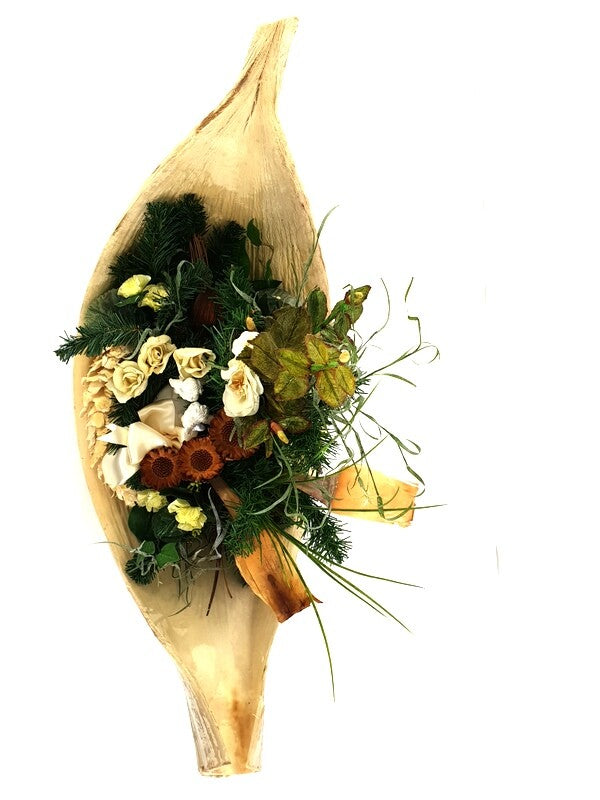 Grabgesteck XXL Cocosblatt Naturdeko Künstliche Blumen Engel Gedenken Friedhof