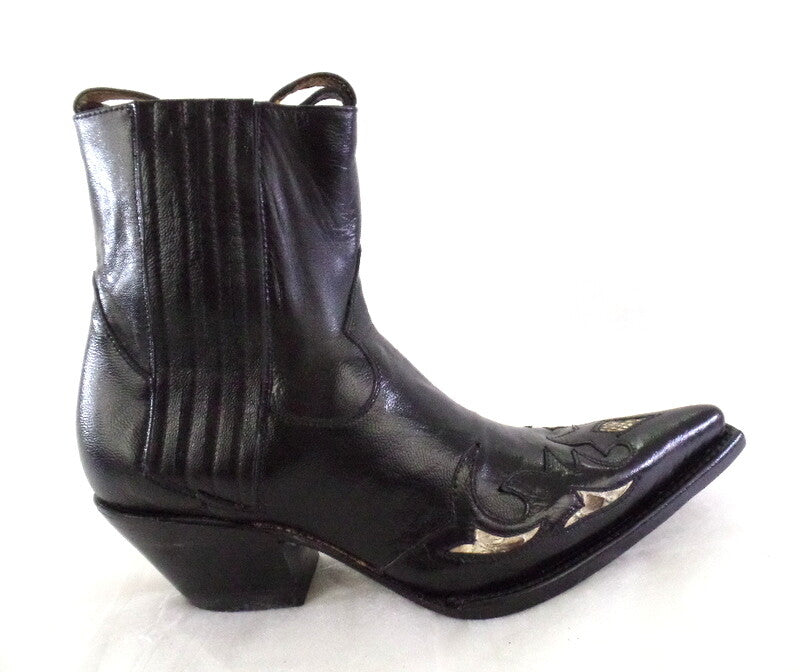 Westernstiefel 37 Schwarz Short Natural Negro Applikationen Leder spitz Riporto