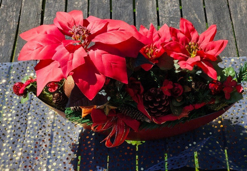 Casa-Poador Weihnachtsgesteck ellipse rote Weihnachtssterne künstlich Dekoration