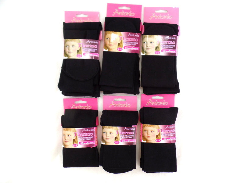Antonio Kinder Thermo Leggings 3 Stück mit Innenfleece Schwarz blickdicht