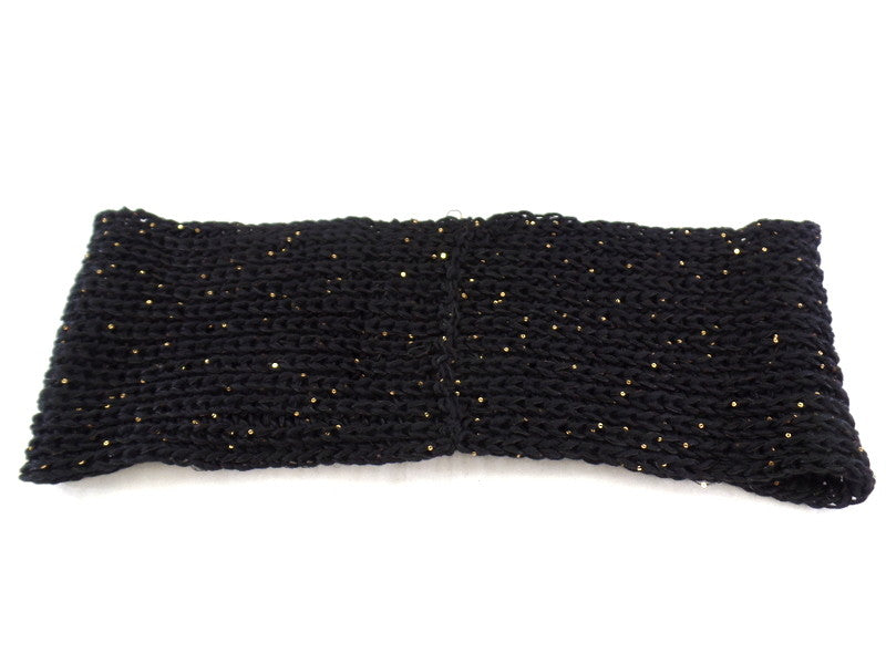 Schal Rund Wickelschal Schwarz Loop goldfarbige Pailetten gestrickt Polyester