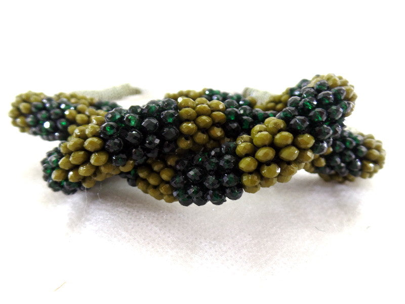 Halskette Collier 16 cm D. Band Grün Knoten silber / grün / olivefarbene Perlen