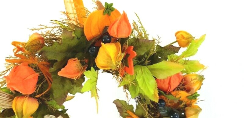 Kranz Tür / Wand Kranz 30 cm künstlich wie echt Sonnenblume Physalis Orange