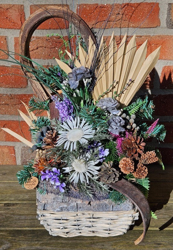 Casa-Poador Grabschmuck Grabgesteck Blau Weiß Wachsrose Kunstblumen Friedhof