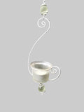 TEELICHTHALTER WEIß STERN Ornamentik Metall Milchglas 82 cm L Fensterhänger Dek