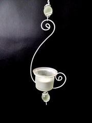 Teelichthalter Weiß Stern Ornamentik Metall Milchglas 82 cm L Fensterhänger Dek