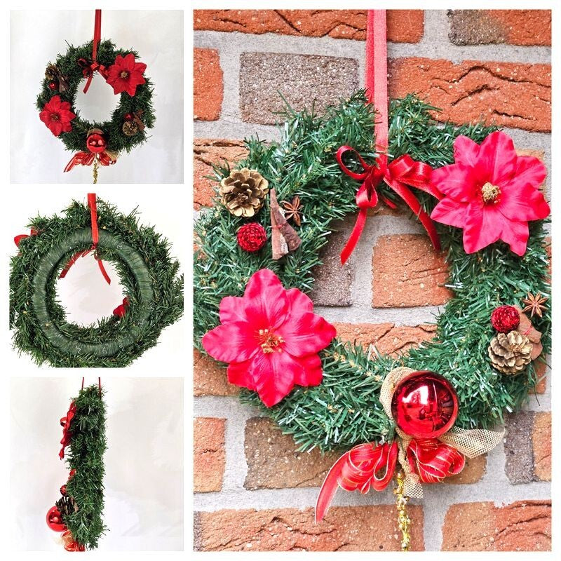 Kranz Türkranz Wandkranz Rot Gold künstliche Tanne 30 cm Weihnachtssterne Zapfen