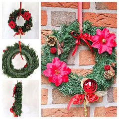 Kranz Türkranz Wandkranz Rot Gold künstliche Tanne 30 cm Weihnachtssterne Zapfen