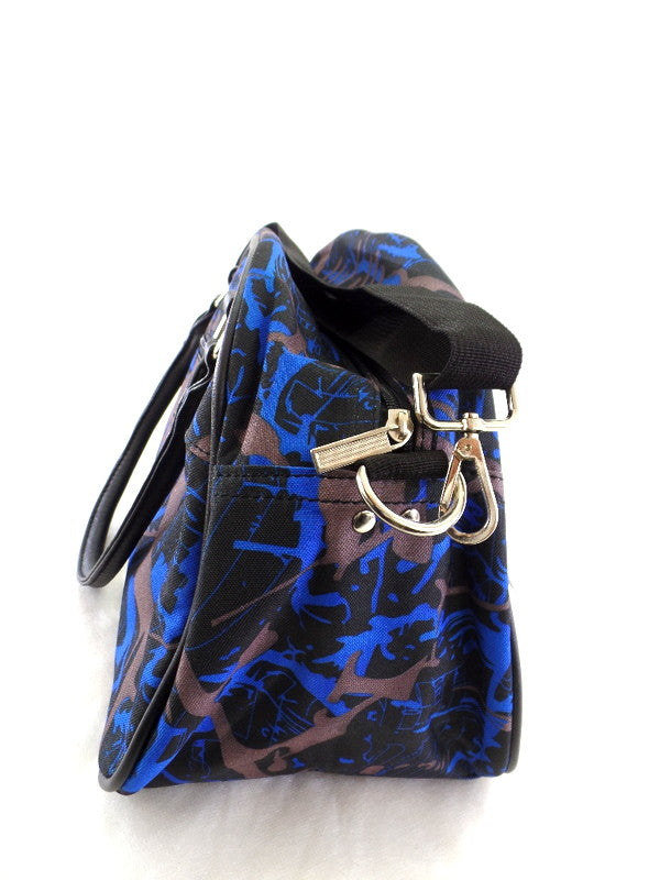 Geoss Tasche Blau Grau Schwarz gemustert Schultertasche Reißverschluss Henkel