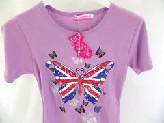 Mädchen T-Shirt Lila Größe 10 Kinder kurzarm Shirt Schmetterling