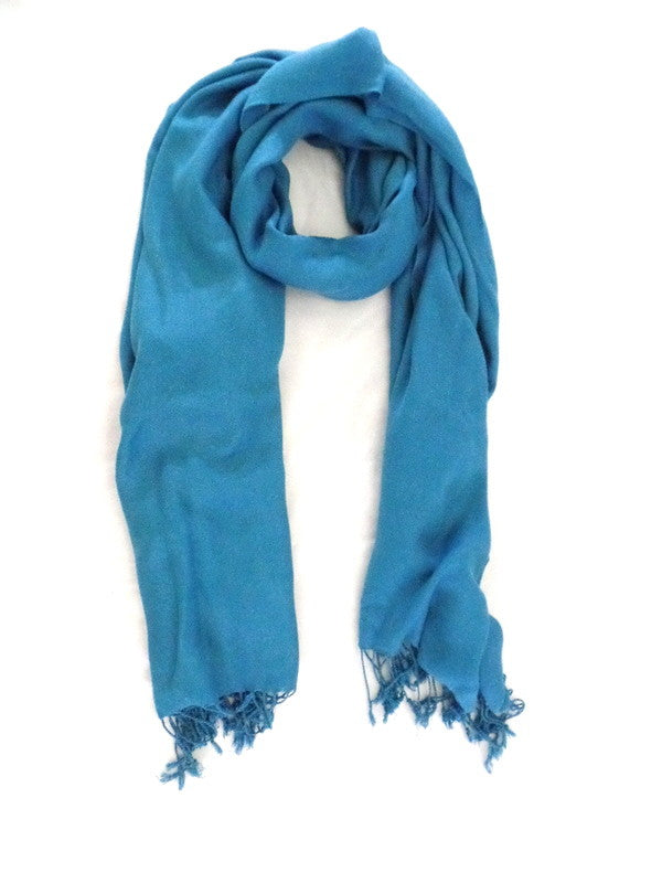 Schal Tuch Stola Fransen Türkis 100 % Viscose XXL Schal 190 Lang 65 Breit