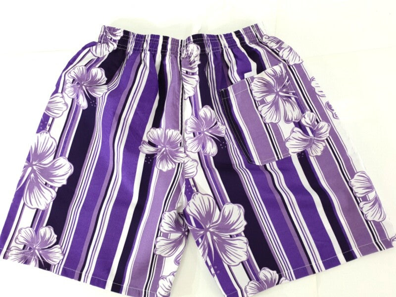 Badehose Badeshorts S / M Lotus Shorts geblümt gestreift Lila Weiß Freizeit
