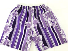 Badehose Badeshorts S / M Lotus Shorts geblümt gestreift Lila Weiß Freizeit