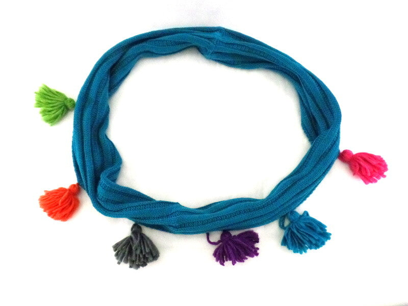 Schal Rundschal Loop Wickelschal Türkis gestrickt Polyester Quasten 70 x 25 cm