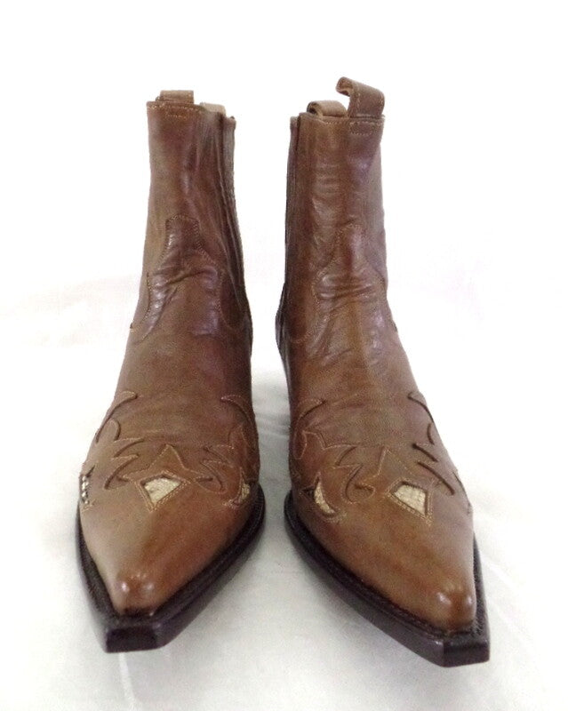 Westernstiefel 39 Braun Short Tan Natural Applikationen Leder spitz Pistolero