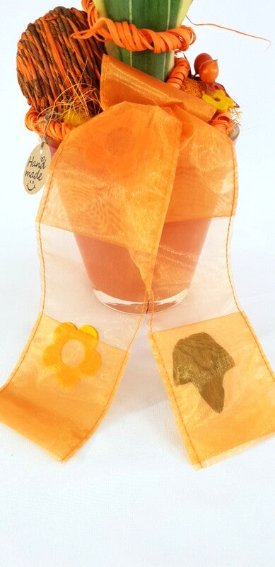 Gesteck Kunstblumen Topf rund Orange Sanseverie Topfblume künstlich Geschenk
