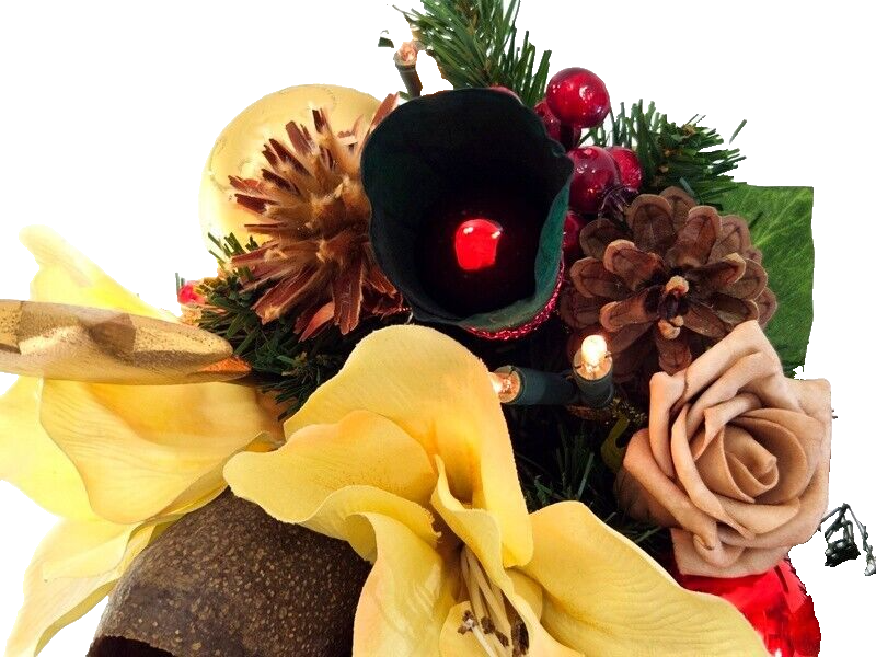 Weihnachtsstrauß Amaryllis creme rot künstlich Lichterkette Sterne Kugeln 8056