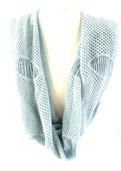 Schal Rundschal Blau Grau Loop Wickelschal gestrickt Lochmuster 100% Arcylic
