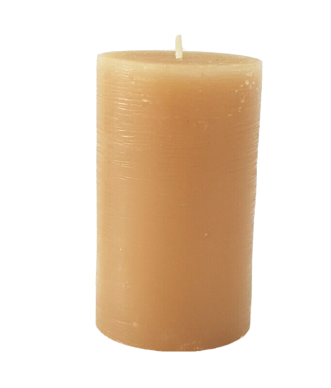 Kerzen 4 Stück Stumpenkerzen durchgefärbt Caramel mit Kerzenteller
