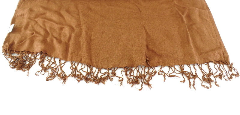 Schal Tuch  Stola Fransen hellbraun 100 % Viscose XXL Schal 190 Lang 65 Breit