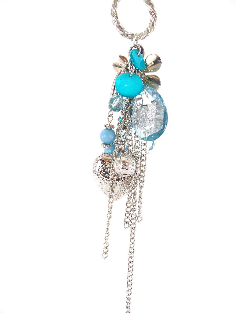 Halskette Schmuck - Art Perlen Blau / Türkis mit Herz / Blume Anhänger Schmuck