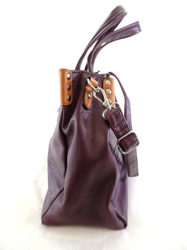 Mahel Umhänge / Schultertasche Lila mit Braun Ziernieten Damentasche Tasche