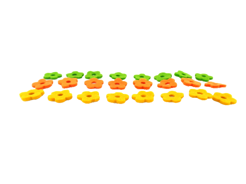 240 Filzblüten 10 Beutel a 24 Stück  je 3 Farben  8 Stück gelb orange, grün Deko