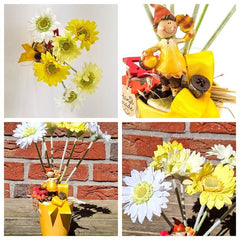 Topfblume Gerbera Gelb Weiß Kunstblumen Keramikgefäß rund Figur Blätter Geschenk