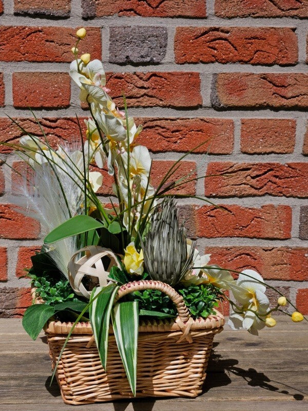 Casa-Poador Orchideen Gesteck Kunstblumen Phalaenopsis Gelb 50H Korb Dekoration