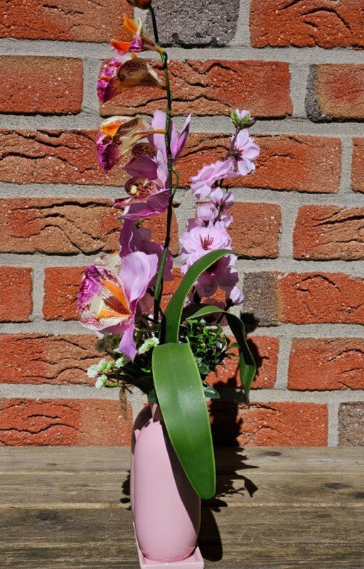 Casa-Poador Vase mit 2 Sträuße Rosa Kunstblumen Cymbidie Dekoration Geschenk