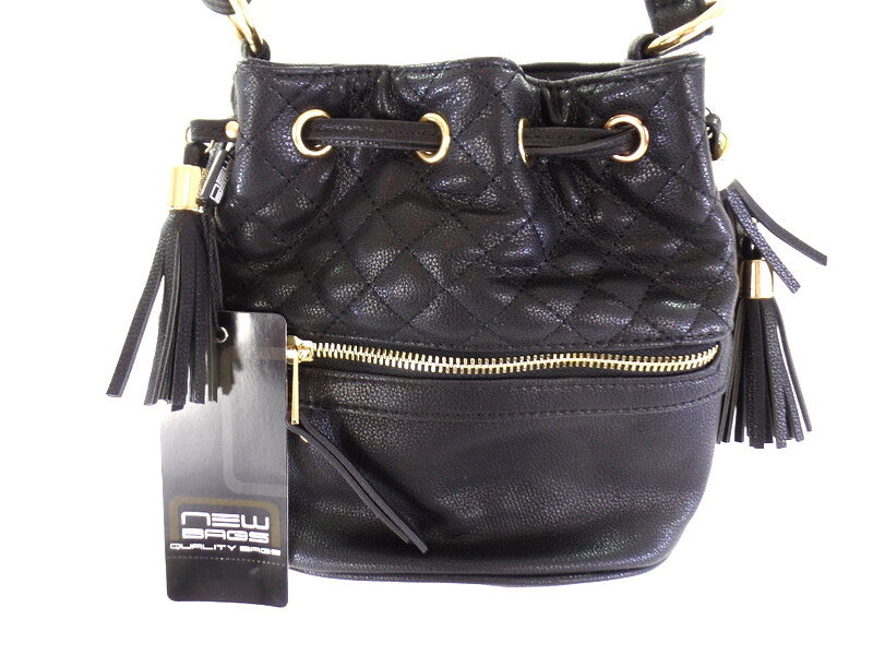Damentasche Rucksack Optik Schwarz New Bags Tasche Handtasche Kordelzug
