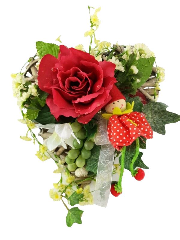 Casa-Poador Herz Rebengesteck Rot Weiß Rose Kunstblumen Geschenk Valentinstag