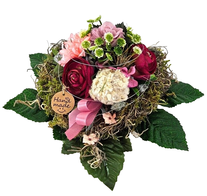 Grabschmuck Herz Gesteck Rose Baumwolle Kunstblumen Natur Allerheiligen Gedenken