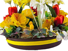 Casa-Poador Kranz künstliche Blumen Gerbera Osterglocken Tulpen Küken Tischdeko