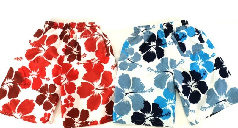 Badehosen Kinder3 für 2Badeshorts 146 - 158 Hibiskus Shorts geblümt Rot Blau