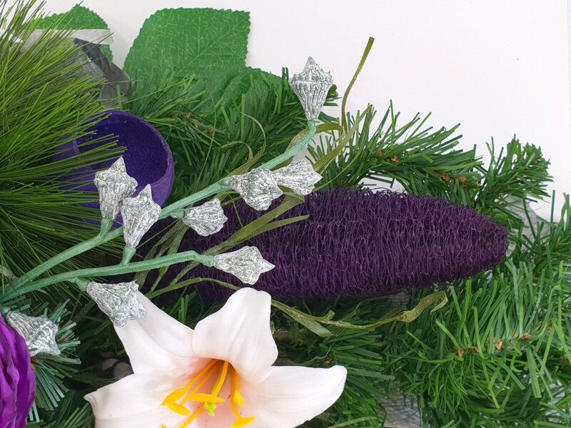 Grabschmuck Beerdigung Exoten Lila Rosa künstliche Blumen Totensonntag Friedhof
