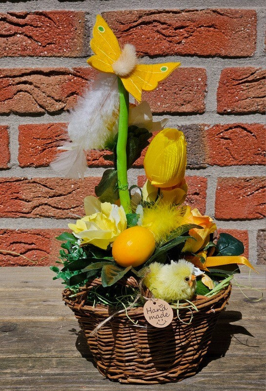 Casa-Poador Gesteck im Korb Osterglocken Küken Kunstblumen Frühling Deko