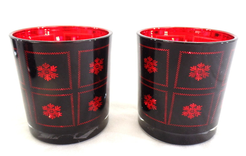 3 Teelichthalter Windlicht Gläser Rot Schneeflocke verspiegelt 8 cm H 7,5 cm D.