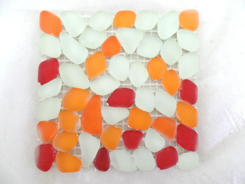 BORDÜRE Glasmosaik Roma/M Polygonal Soft Glas milchig Orange Rot 1x Quadrat matt