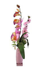 Casa-Poador Vase mit 2 Sträuße Rosa Kunstblumen Cymbidie Dekoration Geschenk