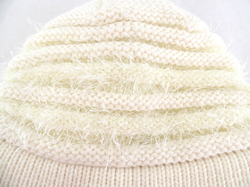Mütze Strickmütze Creme mit Knopf & Gitzerfäden Goliat