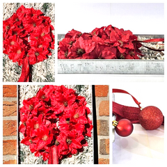 Wandbild Wand Deko Zink Schale mit künstlichen roten Weihnachtsternen Dekoration