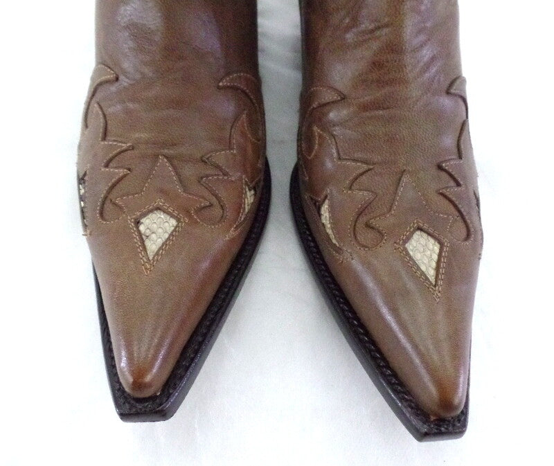 Westernstiefel 39 Braun Short Tan Natural Applikationen Leder spitz Pistolero