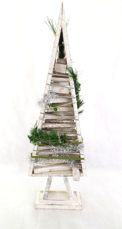 Holz Tannenbaum Weiß künstliche Accessoires silberfarbene Sterne Deko Weihnacht