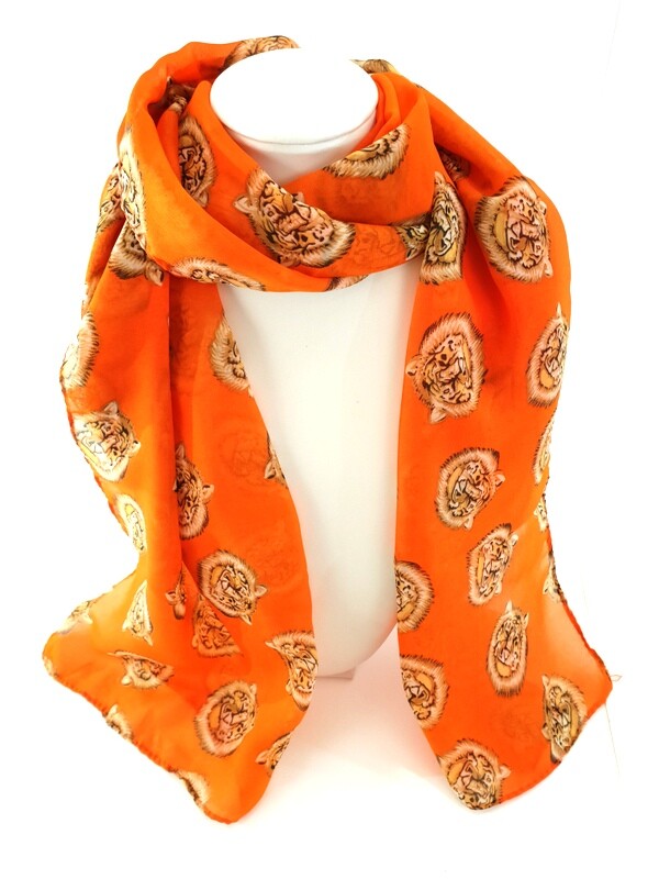 Schals Tücher Set 2 Stück Orange Uni Tigerkopf 100 % Polyester