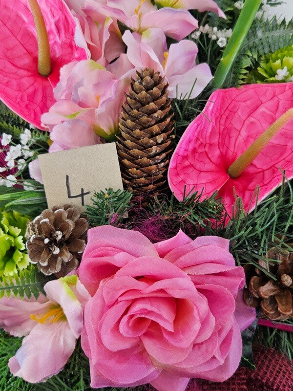 Casa-Poador Grabschmuck künstlich ExotenRosa Naturmaterial Totensonntag Friedhof