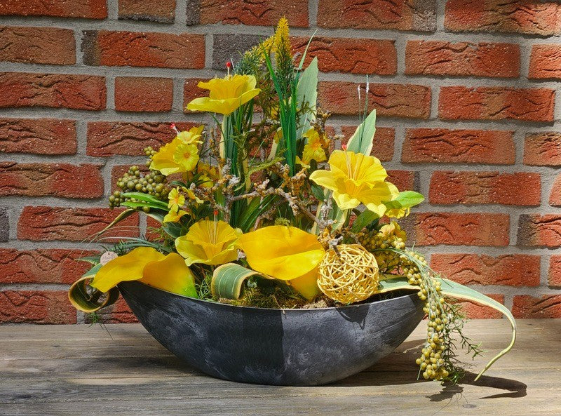 Casa-Poador Gesteck Kunstblumen Ellipsenform Blumengesteck Calla Melamingefäß