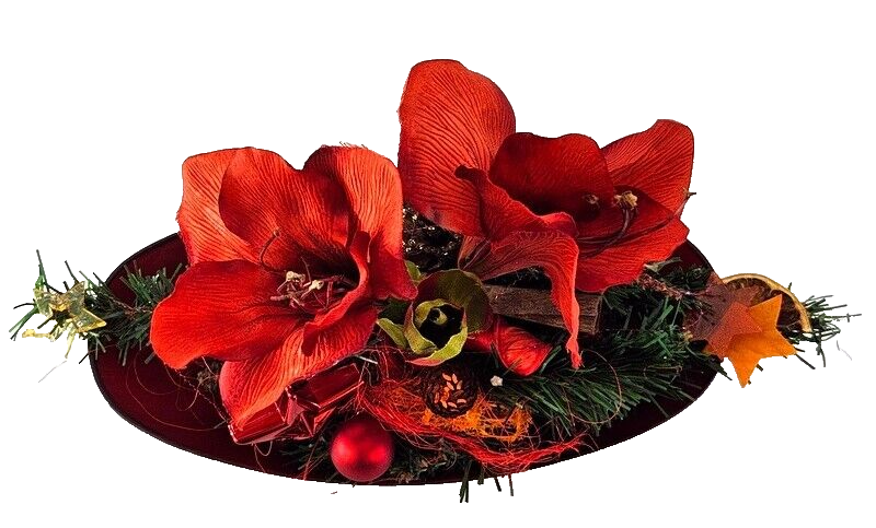 Casa-Poador Weihnachtsgesteck rot Orange Amaryllis Sterne künstliche Tanne Deko