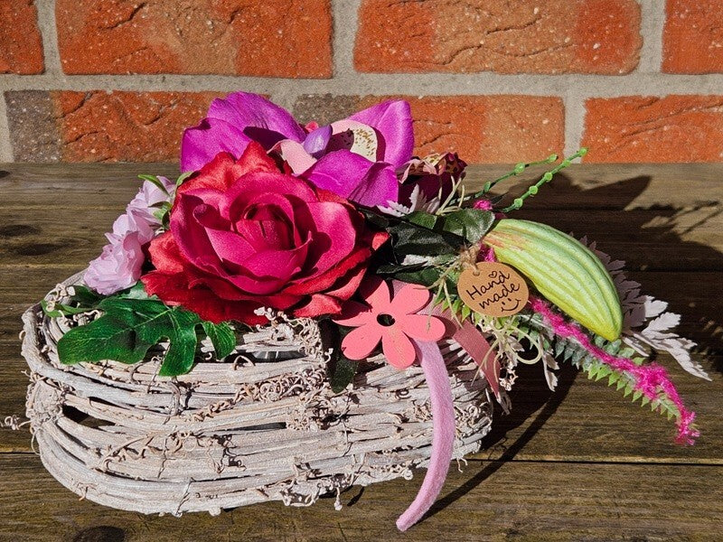 Casa-Poador Grabschmuck Herz Reisigesteck Herz Rosa CymbidieKunstblumen Friedhof